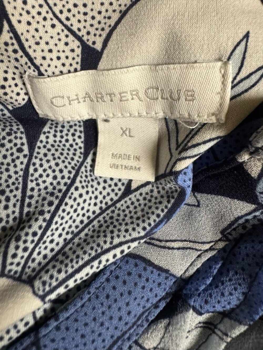Charter Club Floral Bell Sleeve Blouse XL Blue Lightweight Top - Picture 2 of 3